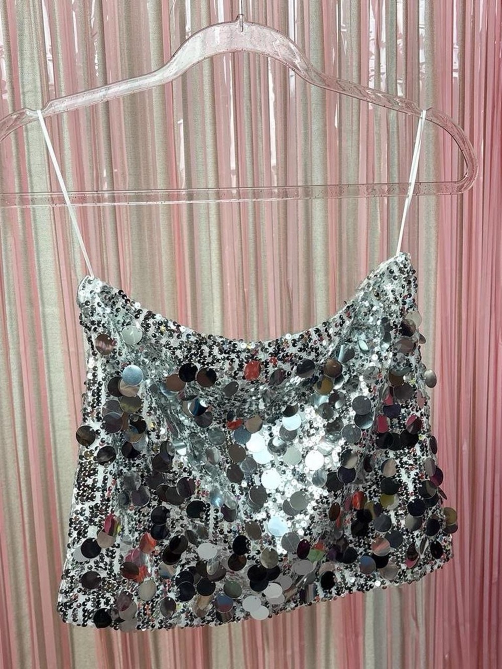 Edikted Silver Sequin Disco Mini Skirt XS-S